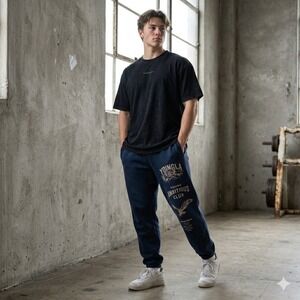 YoungLA Pants Mens Small Ambitious Club Navy Graphic Joggers Streetwear Gym 233